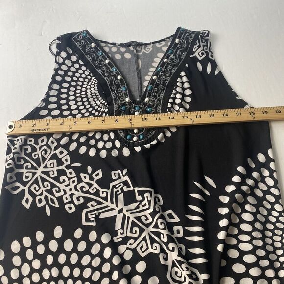 TATIANA B Women’s Size L Black White Embroidered Beaded Sleeveless Retro Dress - Picture 7 of 13